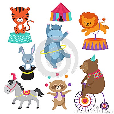 Cartoon circus animals for child birthday card vector stock Vector Illustration