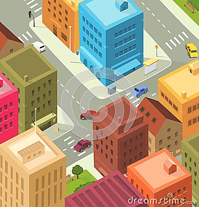 Cartoon City - Downtown Vector Illustration