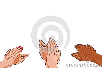 Cartoon clapping hand female male different hands with area text Stock Photo