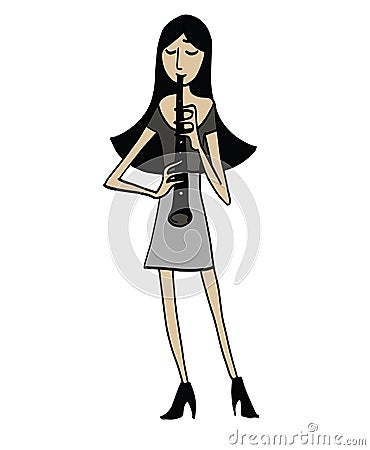 Cartoon clarinetist. Musician playing a clarinet. Vector Illustration