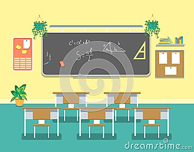 Cartoon Classroom Design Interior. Vector Vector Illustration