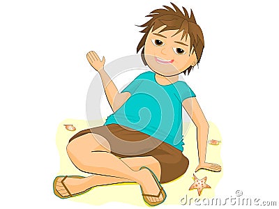 Cartoon Clip Art Children Child on Beach Summer Scene Beach School Stock Photo