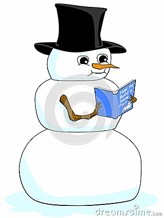 Cartoon Clip Art Children Snowman Reading Book Winter Scene School Stock Photo