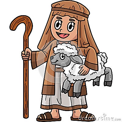 Christian Shepherd and Sheep Cartoon Clipart Vector Illustration