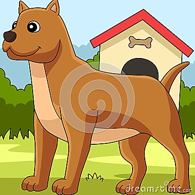 Pitbull Dog Coloring Colored Cartoon Illustration Vector Illustration