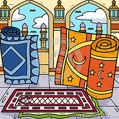 Ramadan Prayer Mats Colored Cartoon Illustration Vector Illustration