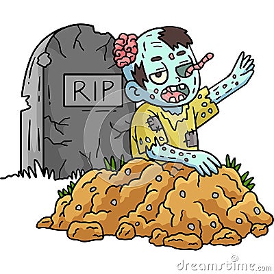 Zombie Rising the Grave Cartoon Colored Clipart Vector Illustration