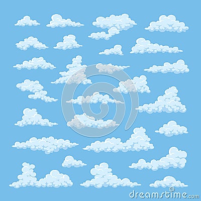 Cartoon clouds on blue sky background Vector Illustration