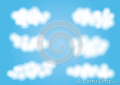 Cartoon clouds isolated on blue sky panorama vector collection. Cloudscape in blue sky, white cloud illustration Stock Photo