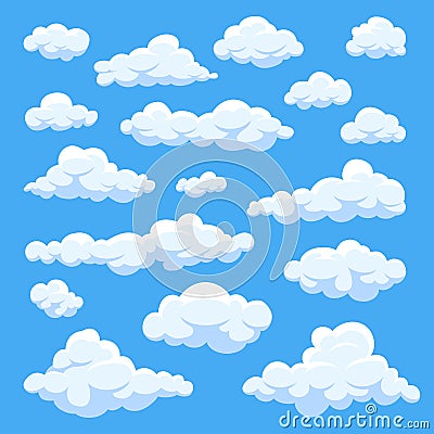 Cartoon clouds isolated on blue sky panorama vector collection Vector Illustration