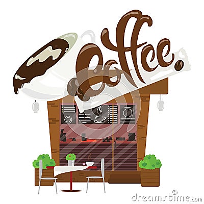 Cartoon coffee shop. Small cafe. Business illustration. Vector Illustration