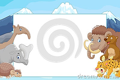 Cartoon collection animal with blank sign Vector Illustration