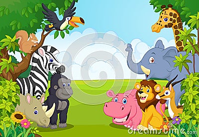 Cartoon collection animal in the jungle Vector Illustration