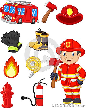 Cartoon collection fire equipment Vector Illustration