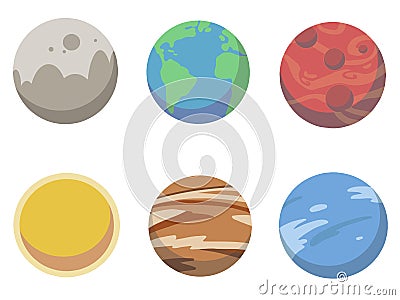 Cartoon collection of vector planets illustrations including earth, sun, mars, venus, jupiter and neptune Cartoon Illustration