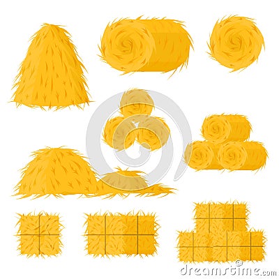 Cartoon Color Bale of Hay Icon Set. Vector Vector Illustration