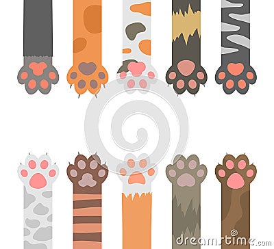 Cartoon Color Cats Paw Different Types Set. Vector Vector Illustration