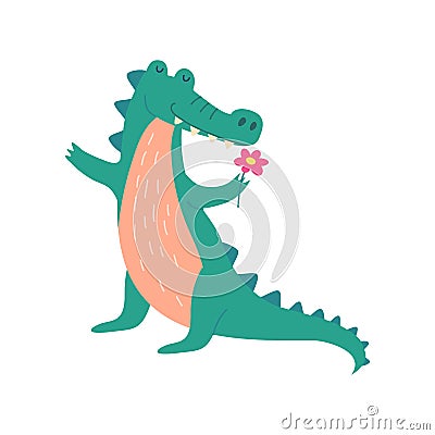 Cartoon Color Character Mascot Cute Crocodile. Vector Vector Illustration
