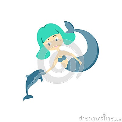 Cartoon Color Character Mermaid Girl on a White. Vector Vector Illustration