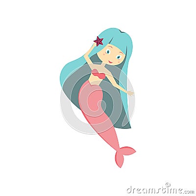 Cartoon Color Character Mermaid Girl on a White. Vector Vector Illustration