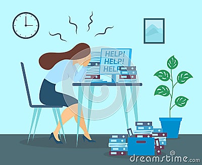 Cartoon Color Character Person and Job Burnout Concept. Vector Vector Illustration