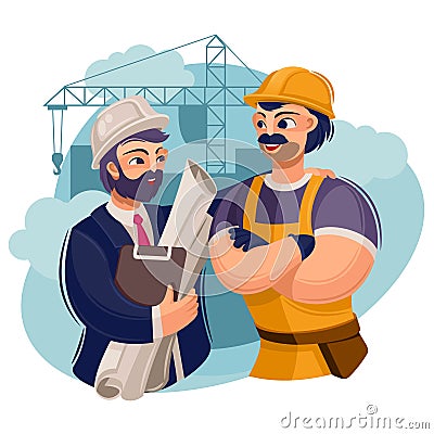 Cartoon Color Character Person Male Builders Engineers Concept. Vector Vector Illustration