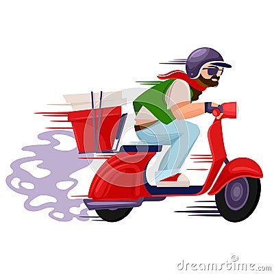 Cartoon Color Character Person Male Pizza Delivery Man Concept. Vector Vector Illustration