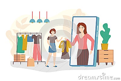 Cartoon Color Character Person Woman Personal Stylist Online Concept. Vector Vector Illustration