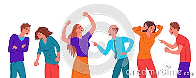 Cartoon Color Characters People Angry Men and Women. Vector Vector Illustration