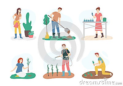 Cartoon Color Characters People and Gardening Concept. Vector Vector Illustration