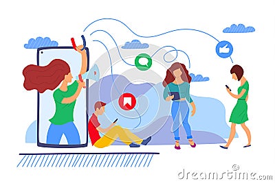Cartoon Color Characters People and Influencer Advertising Marketing Concept. Vector Vector Illustration