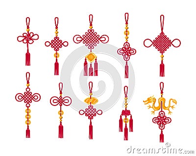 Cartoon Color Chinese Tassels Traditional Set. Vector Cartoon Illustration