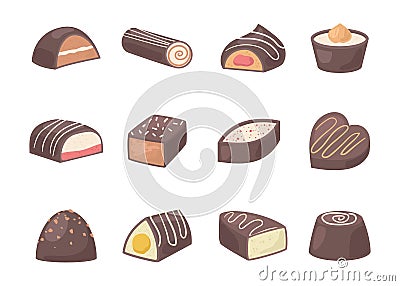 Cartoon Color Chocolate Covered Bonbon Icon Set. Vector Vector Illustration