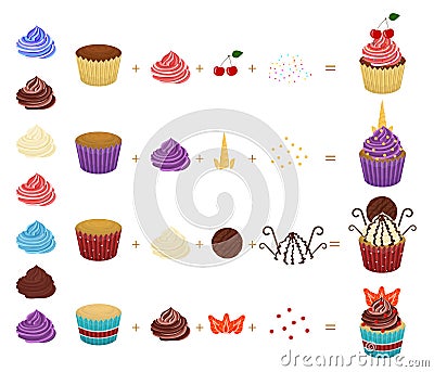 Cartoon Color Create Your Cupcake Concept Icon Set. Vector Vector Illustration