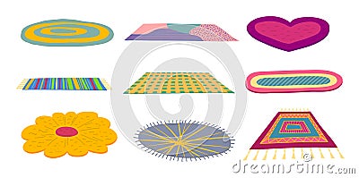 Cartoon Color Different Carpets or Rugs Icons Set. Vector Vector Illustration