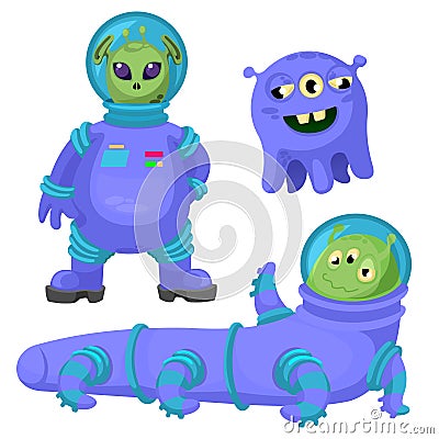 Cartoon Color Different Funny Aliens Icons Set. Vector Vector Illustration