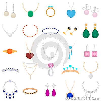 Cartoon Color Different Type Jewelry Set. Vector Vector Illustration