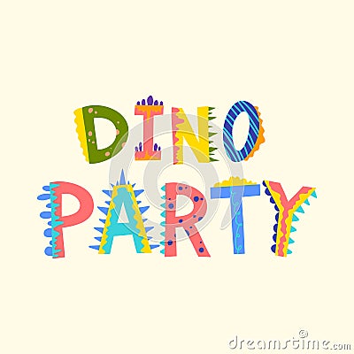 Cartoon Color Dino Party Words Comic Alphabet. Vector Vector Illustration