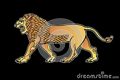 Cartoon color drawing: growling lion, a character in Assyrian mythology. Vector Illustration