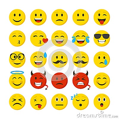 Cartoon Color Emoticons Sign Icon Set. Vector Vector Illustration