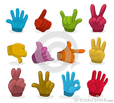 Cartoon color Hands collection Vector Illustration