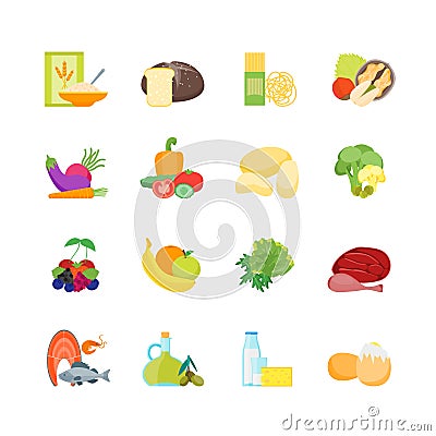 Cartoon Color Healthy Food Set. Vector Vector Illustration