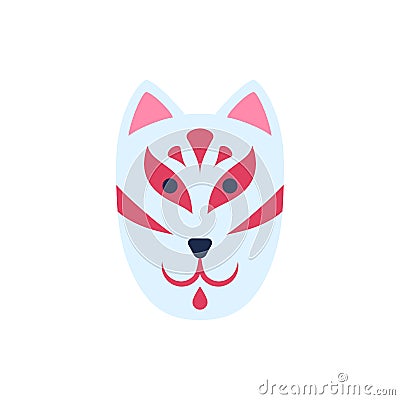 Cartoon Color Japanese Kitsune Mask. Vector Vector Illustration