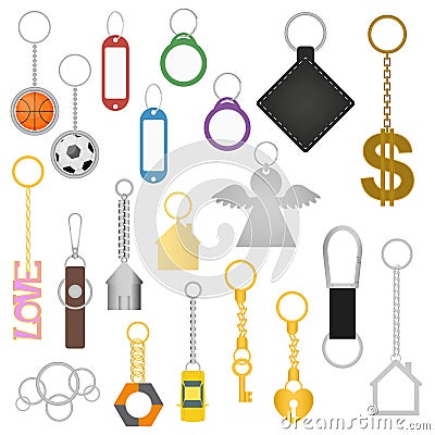 Cartoon Color Keychains Different Types Set. Vector Vector Illustration
