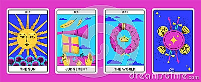 Cartoon Color Magical Tarot Cards Major Arcana Set. Vector Vector Illustration