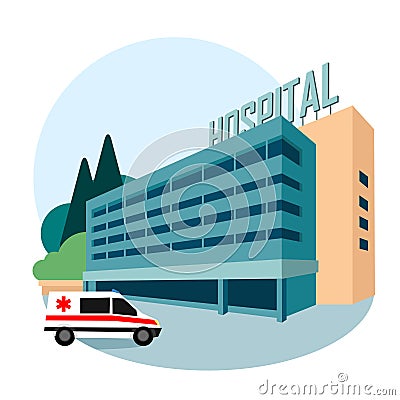 Cartoon Color Medicine Hospital Building Concept. Vector Vector Illustration