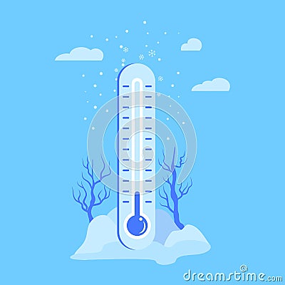 Cartoon Color Meteorology Thermometer Cold Temperature Sign. Vector Vector Illustration