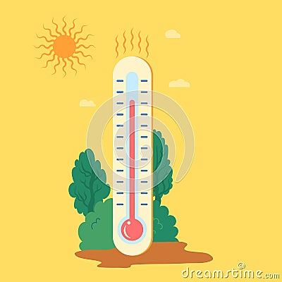 Cartoon Color Meteorology Thermometer Hot Temperature Sign. Vector Vector Illustration