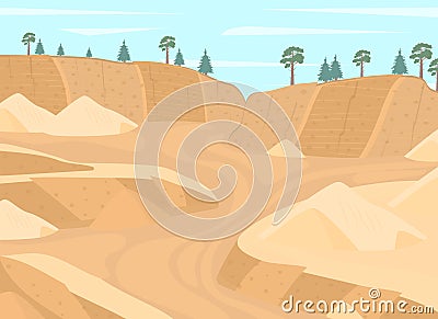 Cartoon Color Mining Stone Quarry Landscape Scene Concept. Vector Vector Illustration