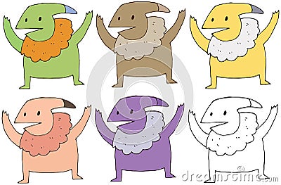 Cartoon color monster alarm panic funny hand draw set doodle Vector Illustration